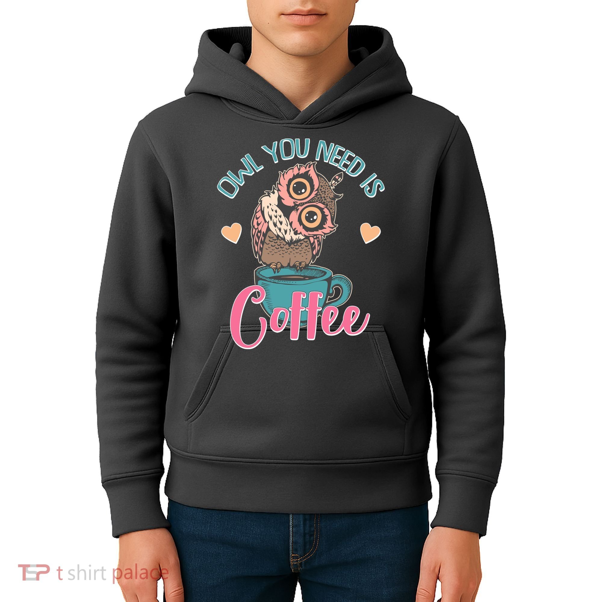Funny Cute Owl You Need Is Coffee Kids Hoodie