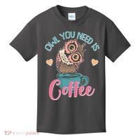 Funny Cute Owl You Need Is Coffee Kids T-Shirt thumb 0