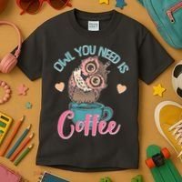Funny Cute Owl You Need Is Coffee Kids T-Shirt thumb 3