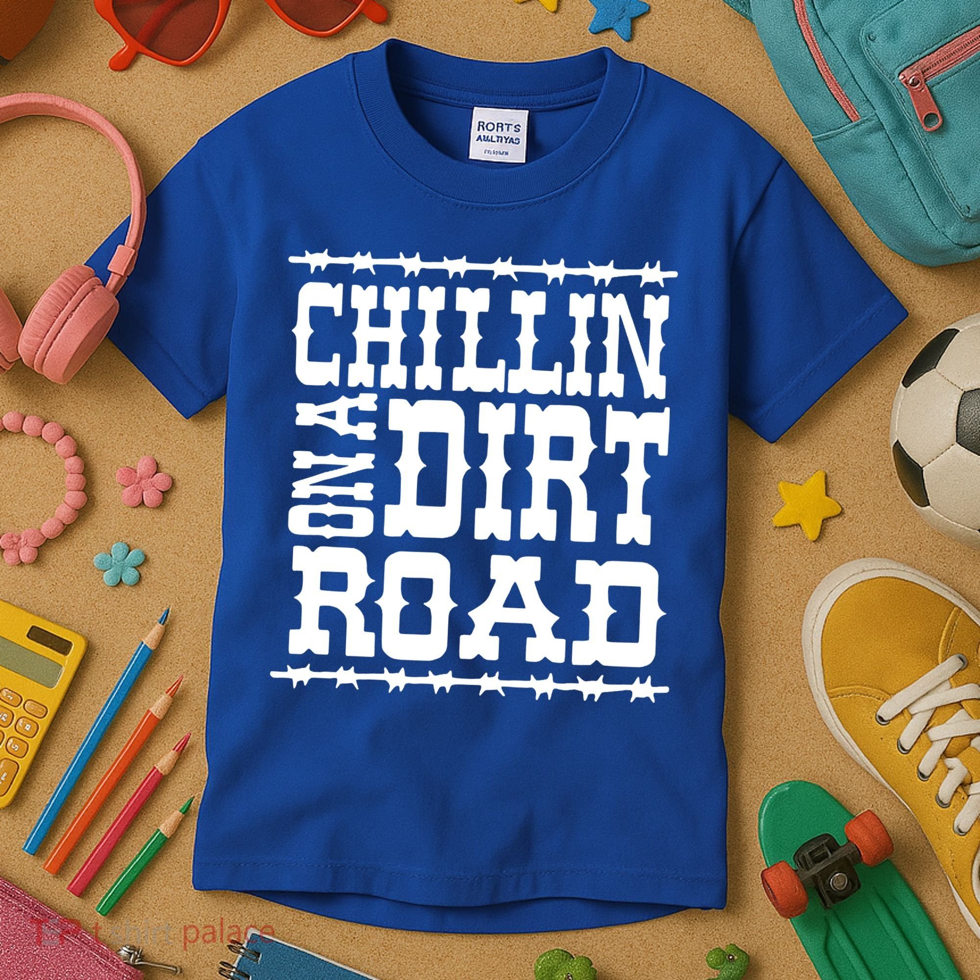 Funny Chillin On A Dirt Road Country Music Kids T-Shirt
