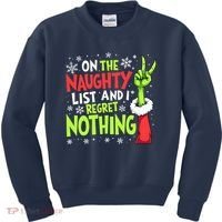 Funny Christmas On The Naughty List And I Regret Nothing Kids Sweatshirt thumb 0