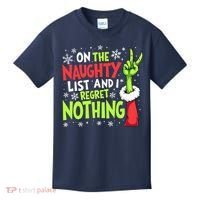 Funny Christmas On The Naughty List And I Regret Nothing Kids T-Shirt thumb 0