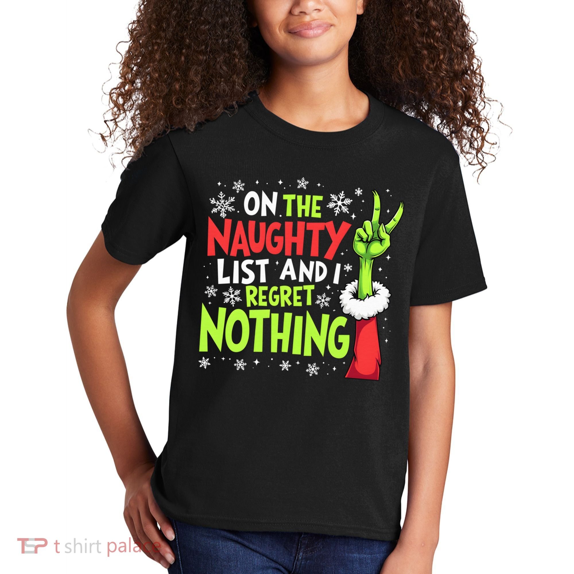 Funny Christmas On The Naughty List And I Regret Nothing Kids T-Shirt