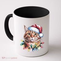 Funny Christmas Orange Tabby Cat Christmas Tree Santa Cat Meaningful Gift Coffee Mug thumb 0