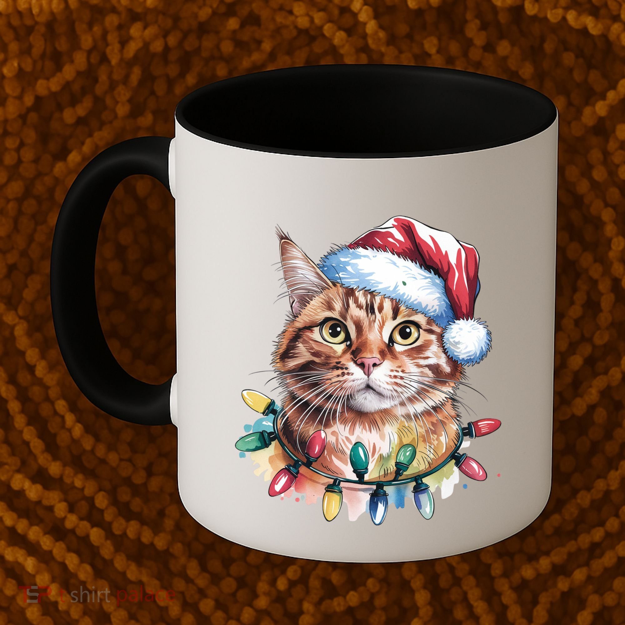 Funny Christmas Orange Tabby Cat Christmas Tree Santa Cat Meaningful Gift Coffee Mug