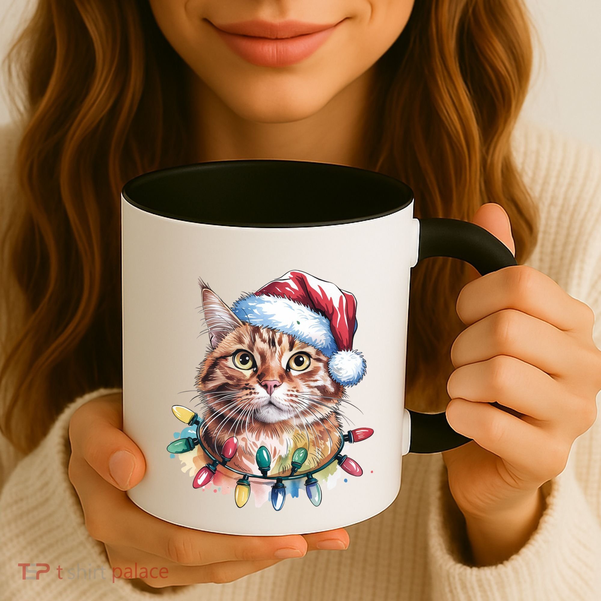 Funny Christmas Orange Tabby Cat Christmas Tree Santa Cat Meaningful Gift Coffee Mug