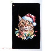 Funny Christmas Orange Tabby Cat Christmas Tree Santa Cat Meaningful Gift Golf Towel thumb 0