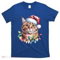 Funny Christmas Orange Tabby Cat Christmas Tree Santa Cat Meaningful Gift T-Shirt thumb 0