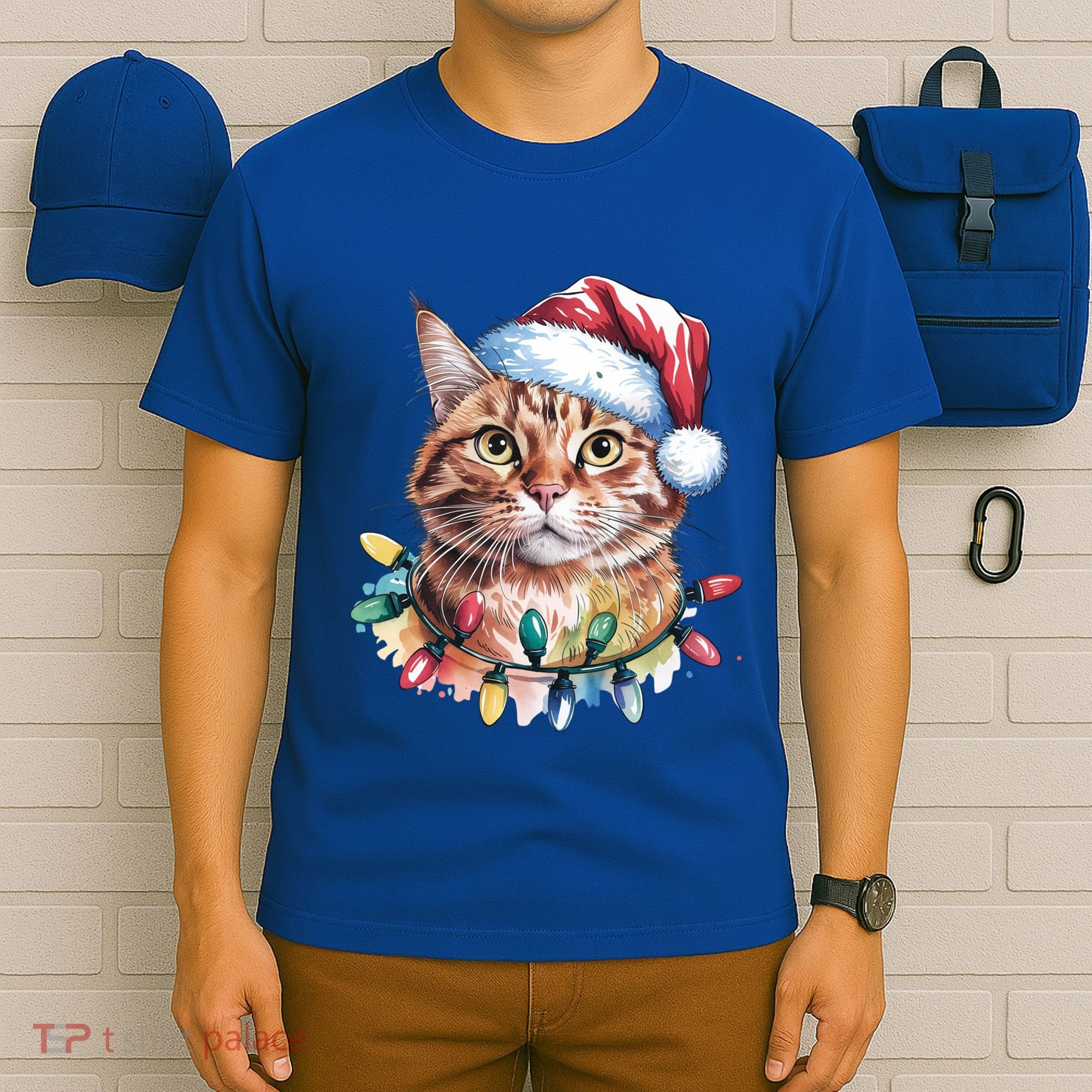 Funny Christmas Orange Tabby Cat Christmas Tree Santa Cat Meaningful Gift T-Shirt