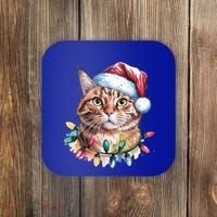 Funny Christmas Orange Tabby Cat Christmas Tree Santa Cat Meaningful Gift Coaster thumb 0