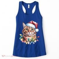 Funny Christmas Orange Tabby Cat Christmas Tree Santa Cat Meaningful Gift Women's Tank Top thumb 0