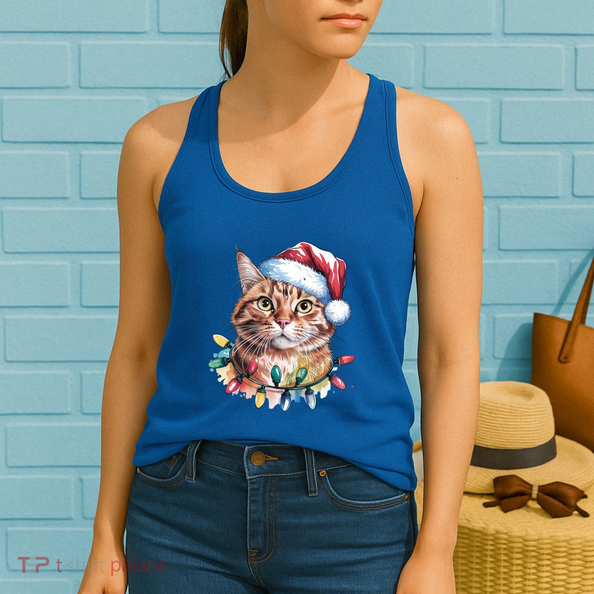 Funny Christmas Orange Tabby Cat Christmas Tree Santa Cat Meaningful Gift Women's Tank Top