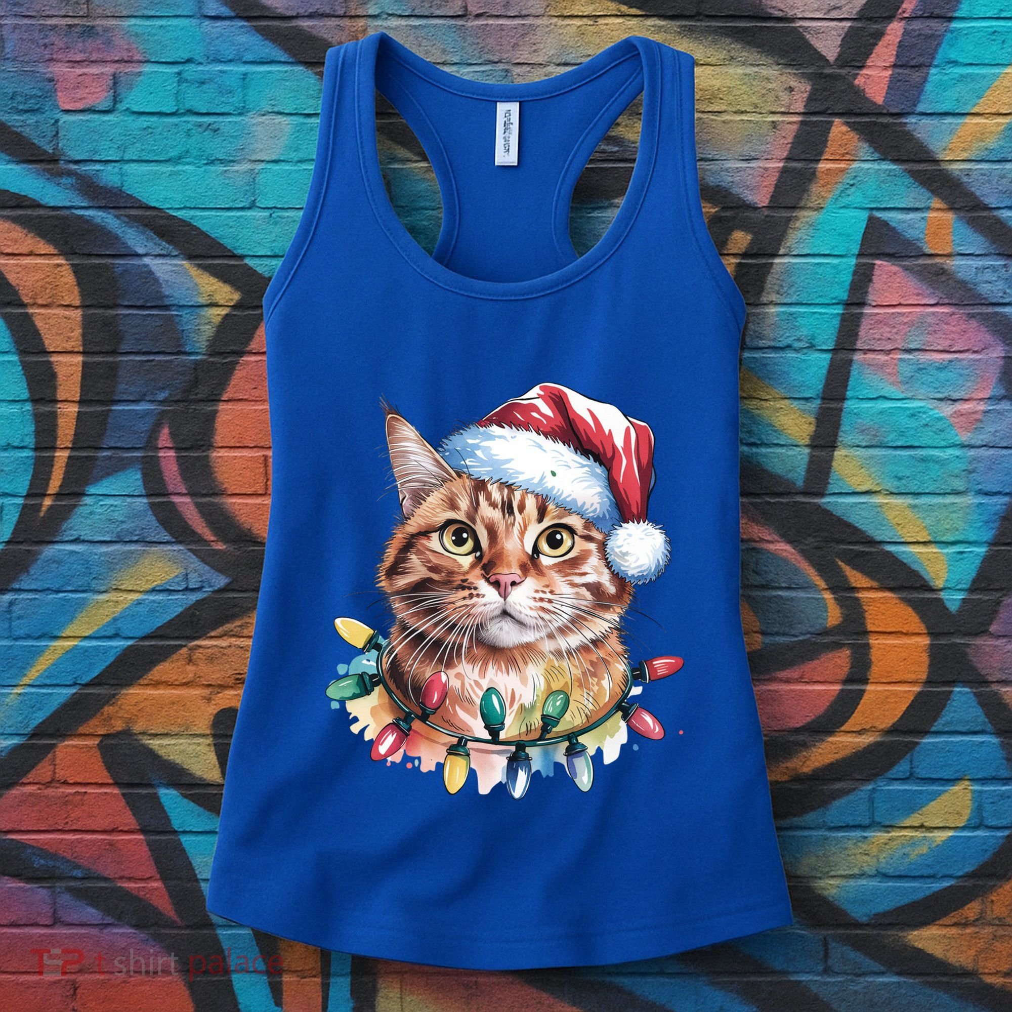Funny Christmas Orange Tabby Cat Christmas Tree Santa Cat Meaningful Gift Women's Tank Top
