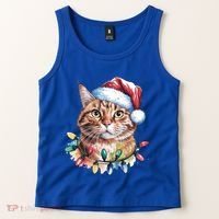 Funny Christmas Orange Tabby Cat Christmas Tree Santa Cat Meaningful Gift Tank Top thumb 2
