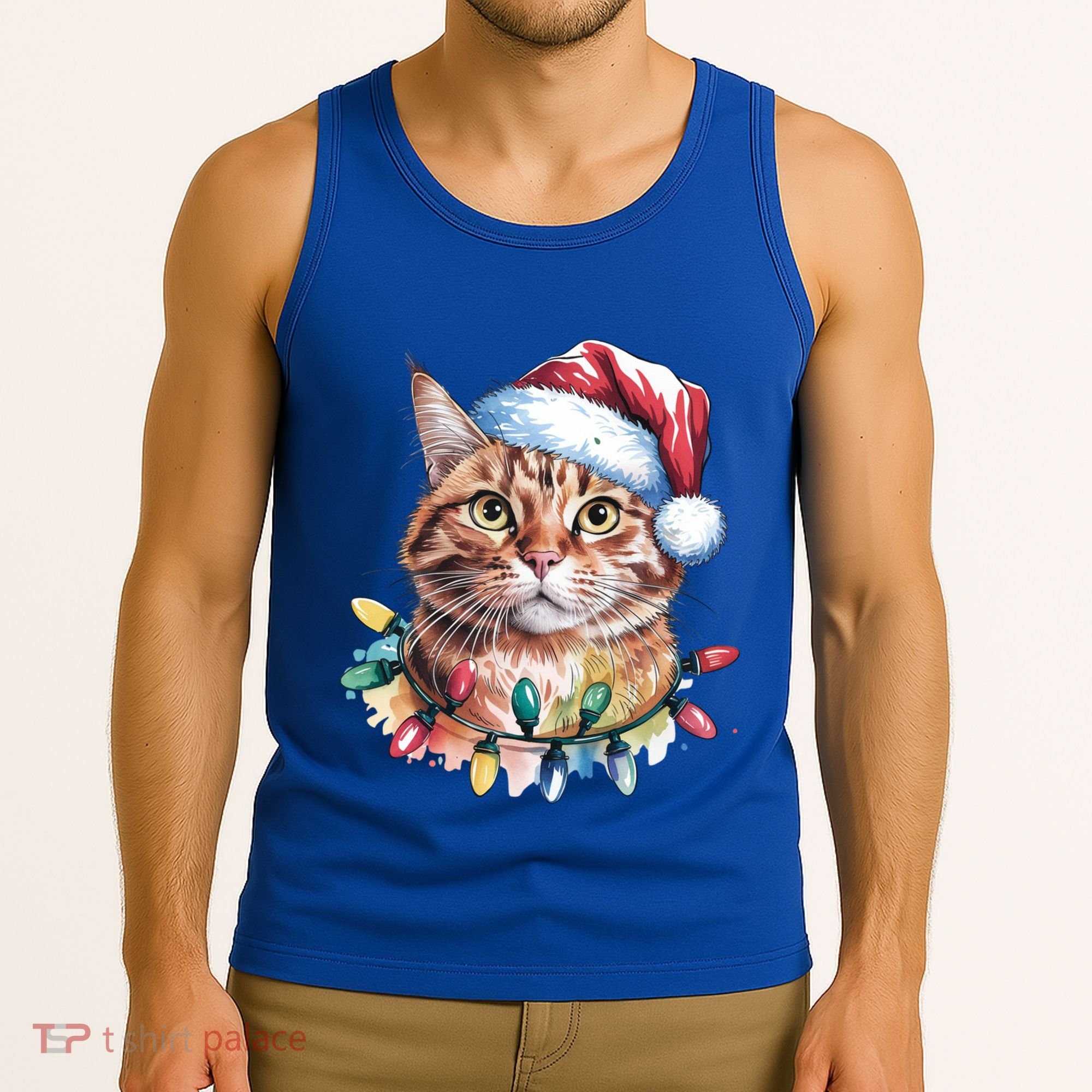 Funny Christmas Orange Tabby Cat Christmas Tree Santa Cat Meaningful Gift Tank Top