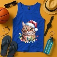 Funny Christmas Orange Tabby Cat Christmas Tree Santa Cat Meaningful Gift Tank Top thumb 4