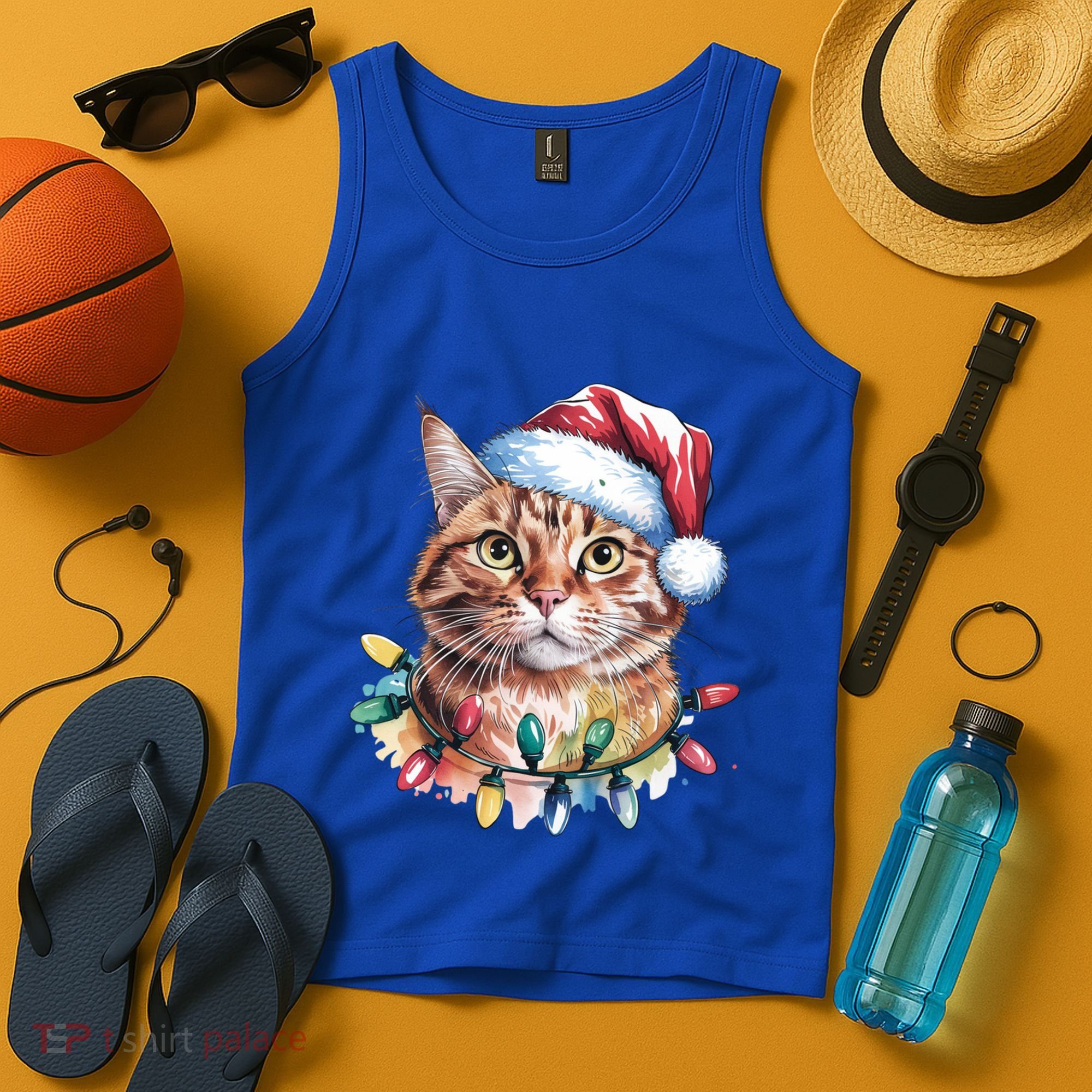 Funny Christmas Orange Tabby Cat Christmas Tree Santa Cat Meaningful Gift Tank Top