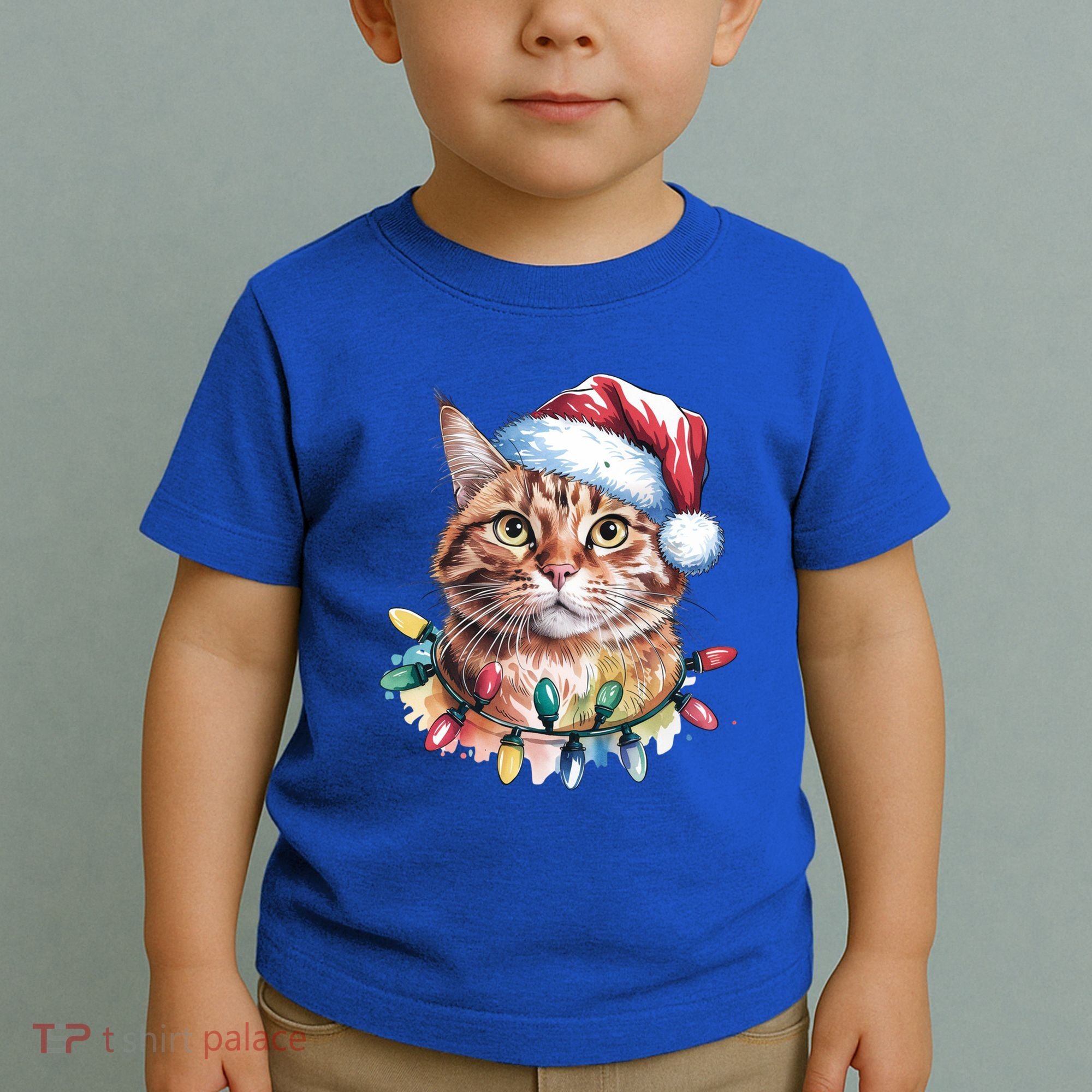 Funny Christmas Orange Tabby Cat Christmas Tree Santa Cat Meaningful Gift Toddler T-Shirt
