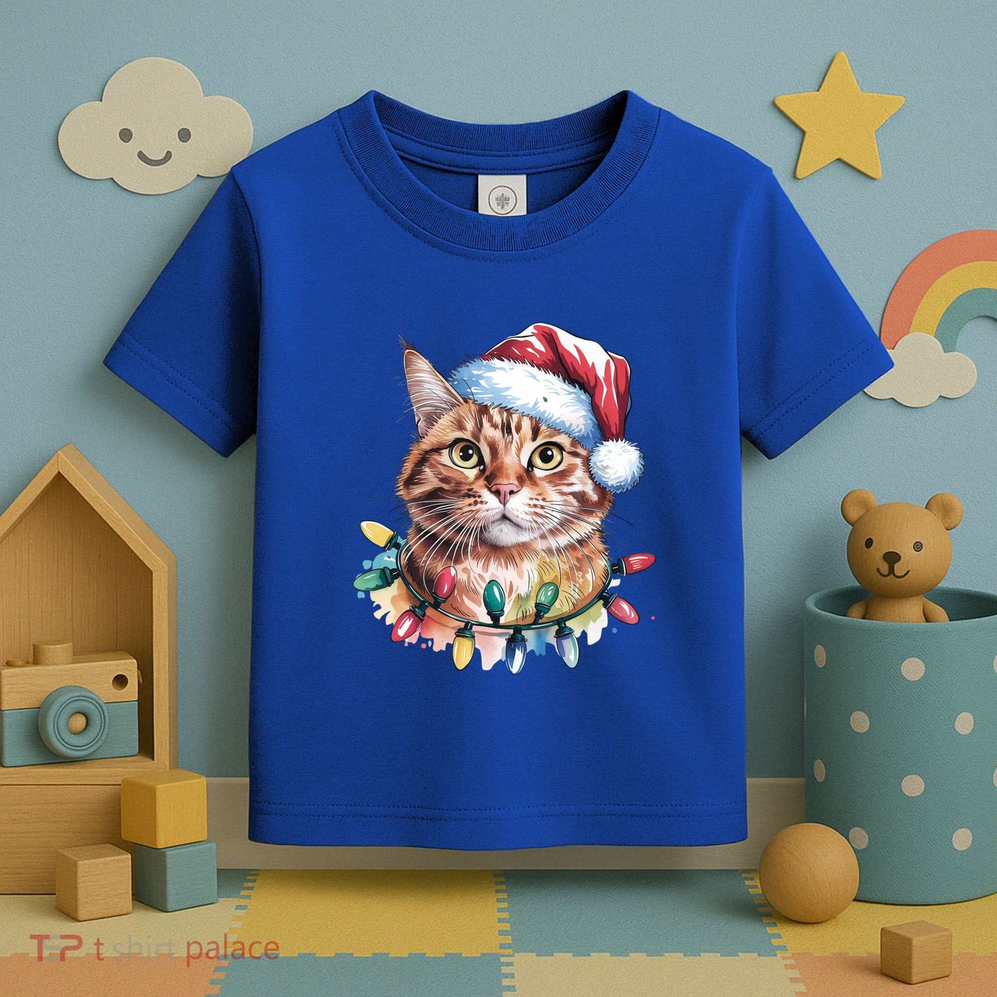 Funny Christmas Orange Tabby Cat Christmas Tree Santa Cat Meaningful Gift Toddler T-Shirt