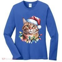 Funny Christmas Orange Tabby Cat Christmas Tree Santa Cat Meaningful Gift Women's Long Sleeve Shirt thumb 0