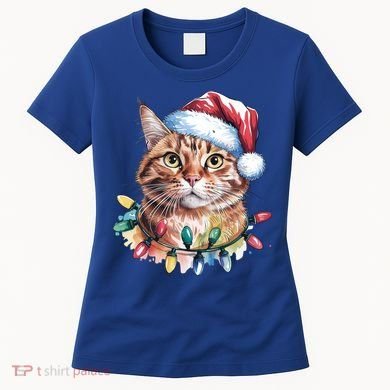 Funny Christmas Orange Tabby Cat Christmas Tree Santa Cat Meaningful Gift Women's T-Shirt