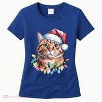 Funny Christmas Orange Tabby Cat Christmas Tree Santa Cat Meaningful Gift Women's T-Shirt thumb 0