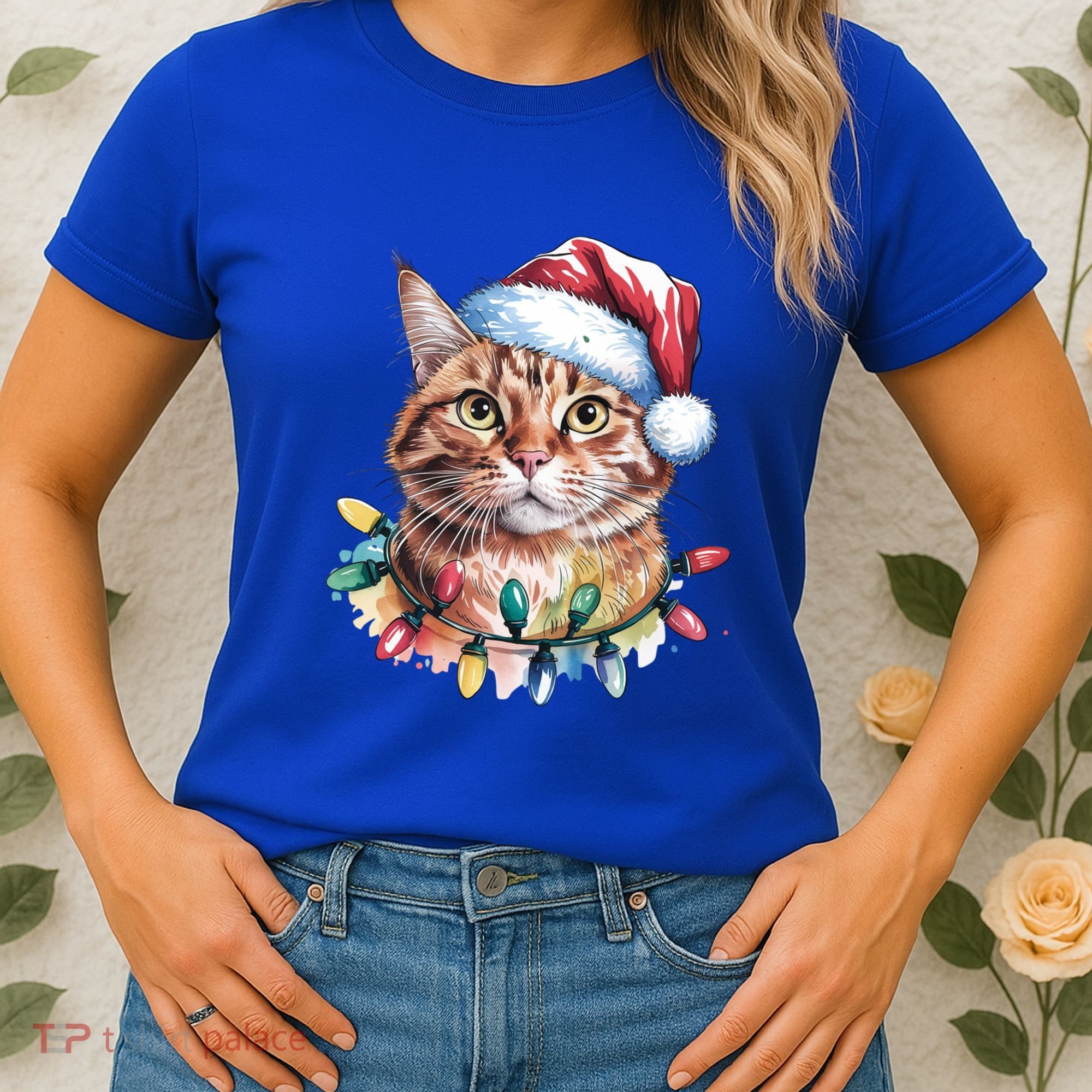 Funny Christmas Orange Tabby Cat Christmas Tree Santa Cat Meaningful Gift Women's T-Shirt