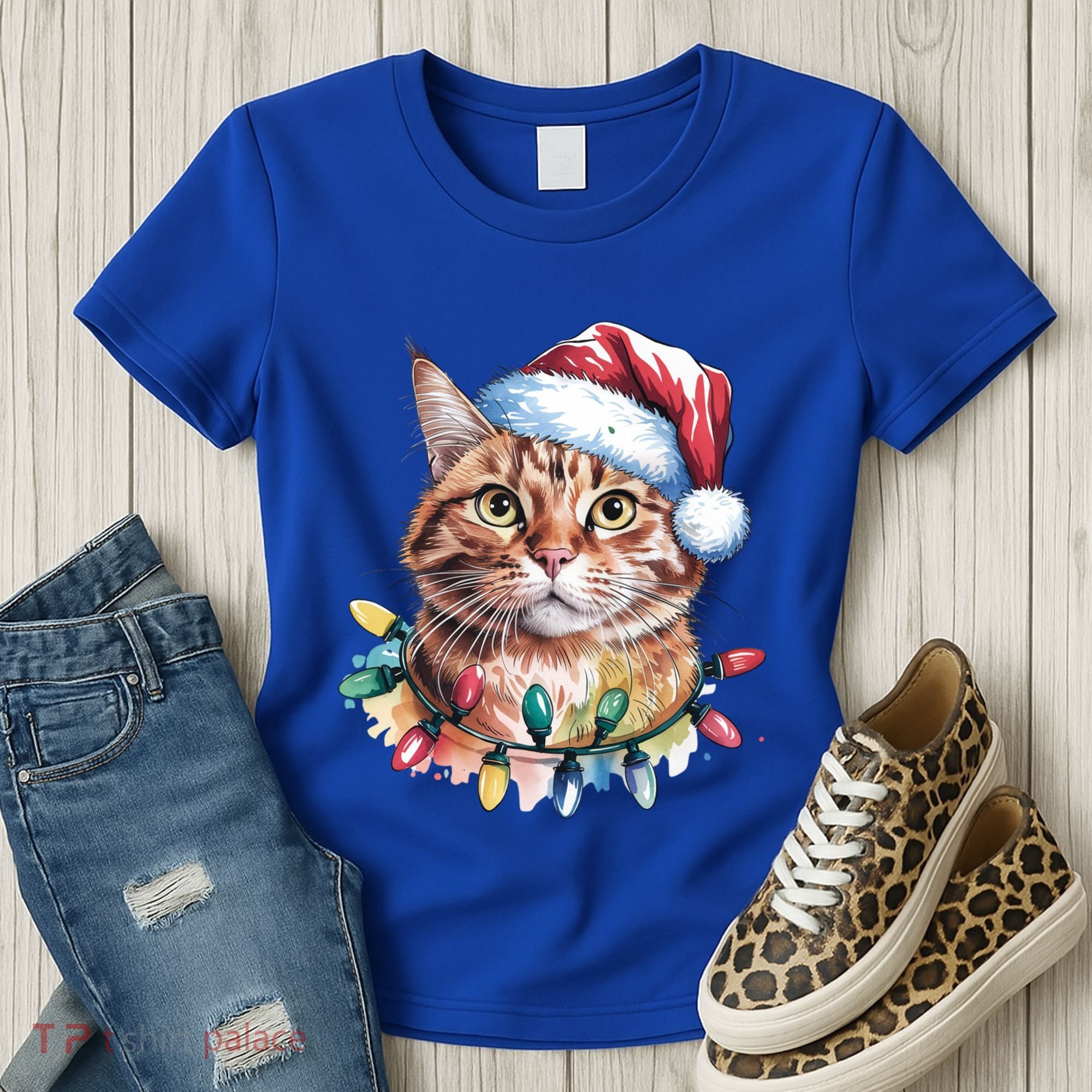 Funny Christmas Orange Tabby Cat Christmas Tree Santa Cat Meaningful Gift Women's T-Shirt