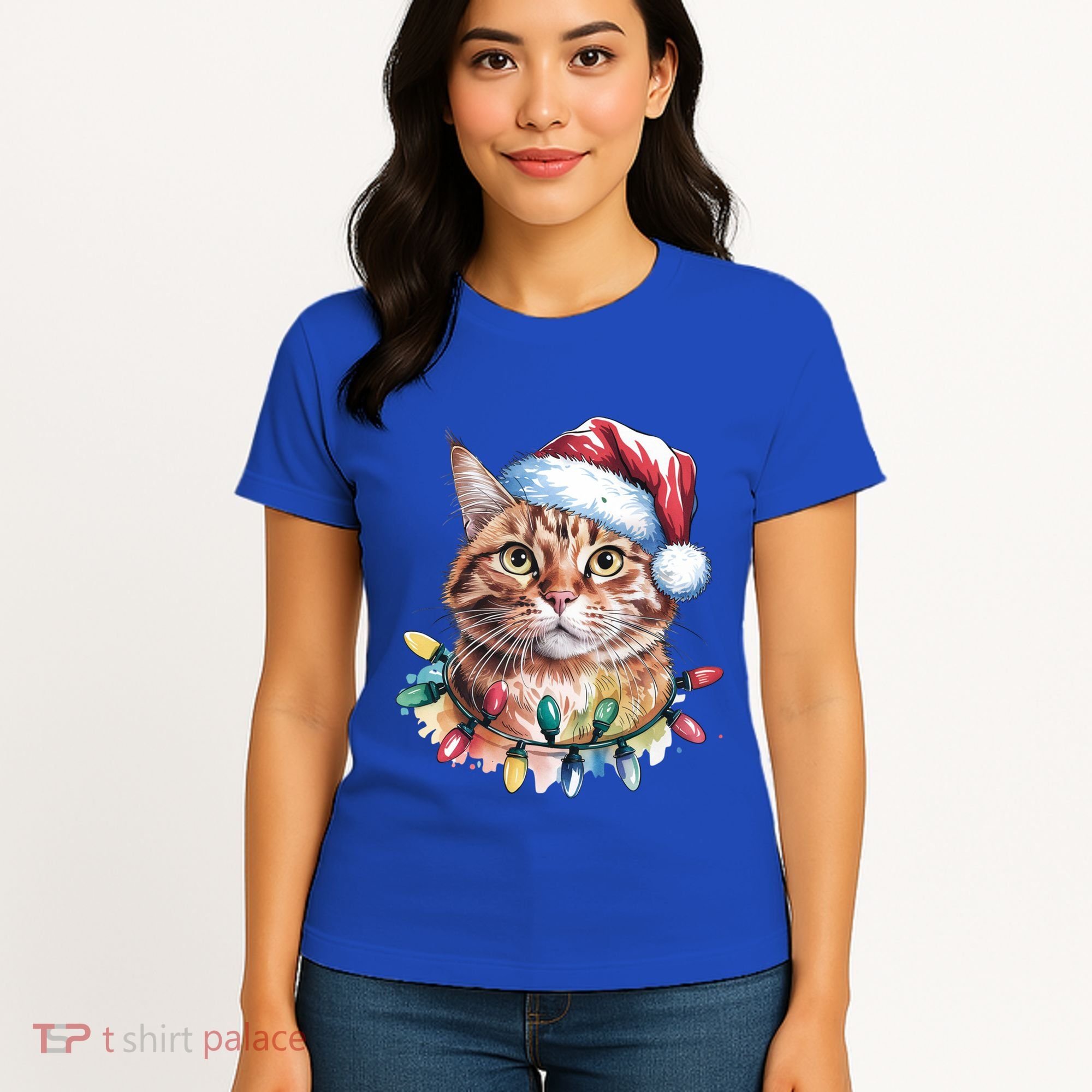 Funny Christmas Orange Tabby Cat Christmas Tree Santa Cat Meaningful Gift Women's T-Shirt