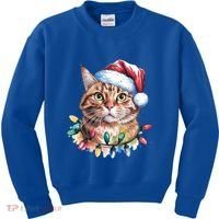 Funny Christmas Orange Tabby Cat Christmas Tree Santa Cat Meaningful Gift Kids Sweatshirt thumb 0
