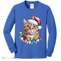 Funny Christmas Orange Tabby Cat Christmas Tree Santa Cat Meaningful Gift Kids Long Sleeve Shirt thumb 0