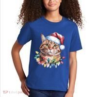Funny Christmas Orange Tabby Cat Christmas Tree Santa Cat Meaningful Gift Kids T-Shirt thumb 2
