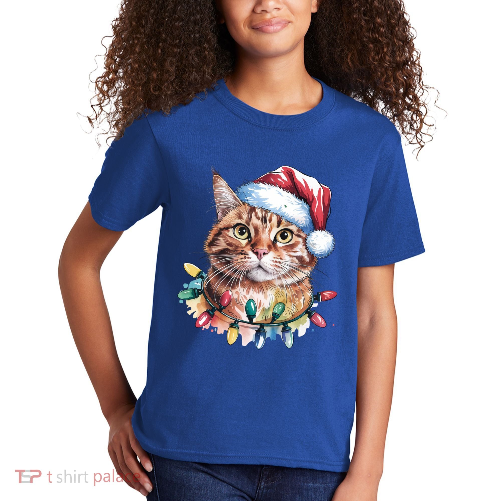 Funny Christmas Orange Tabby Cat Christmas Tree Santa Cat Meaningful Gift Kids T-Shirt
