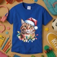 Funny Christmas Orange Tabby Cat Christmas Tree Santa Cat Meaningful Gift Kids T-Shirt thumb 3