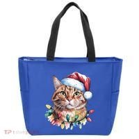 Funny Christmas Orange Tabby Cat Christmas Tree Santa Cat Meaningful Gift Tote Bag thumb 0
