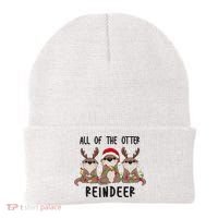Funny Christmas Otters Cute All Of The Otter Reindeer Beanie thumb 0