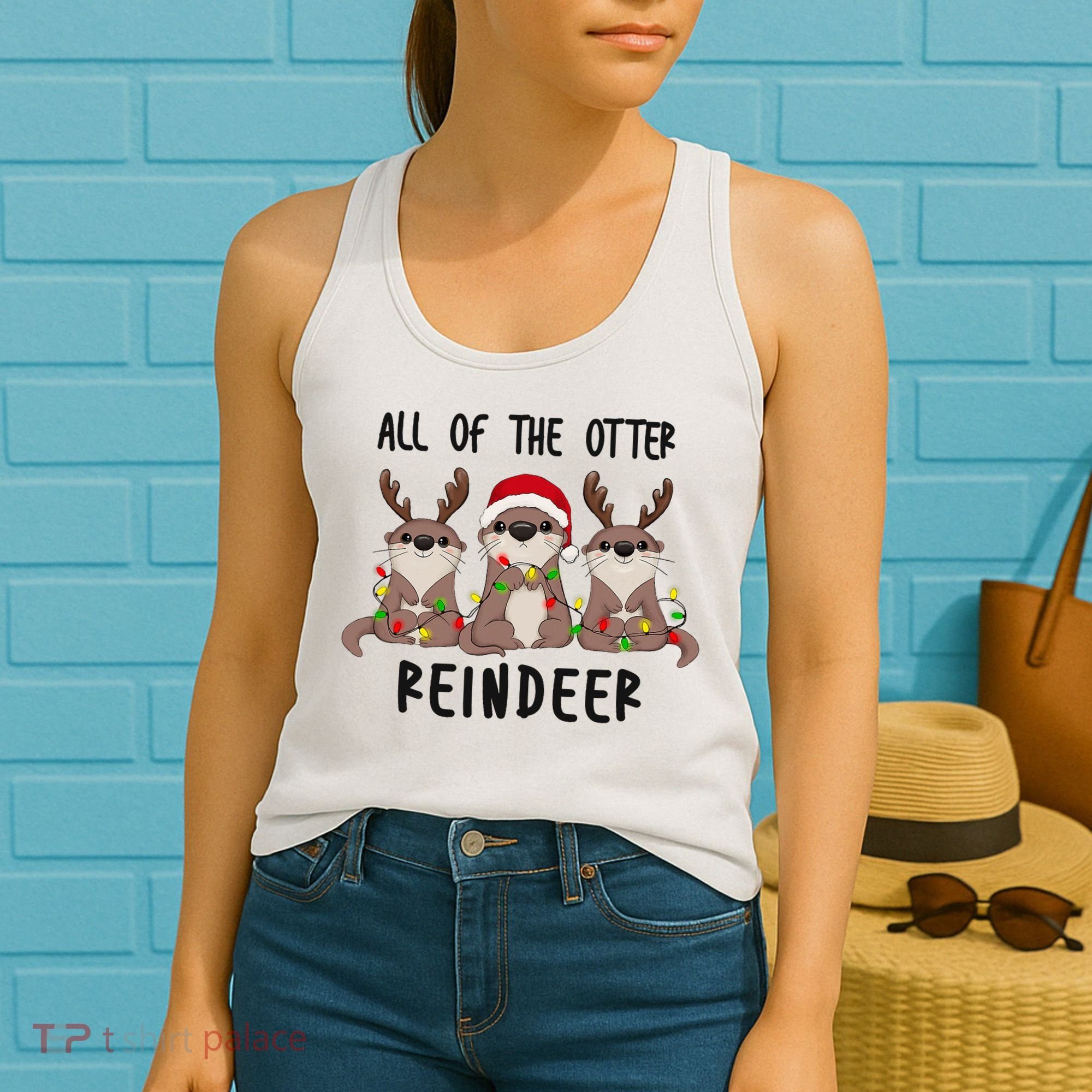 Funny Christmas Otters Cute All Of The Otter Reindeer Women's Tank Top