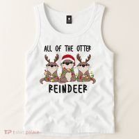 Funny Christmas Otters Cute All Of The Otter Reindeer Tank Top thumb 2