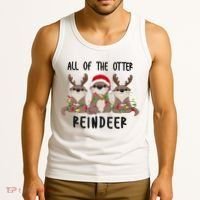 Funny Christmas Otters Cute All Of The Otter Reindeer Tank Top thumb 3