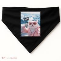 Fat Cat on a Yacht Boat with Shark Cool Funny Cat Meme USA-Made Doggie Bandana thumb 0