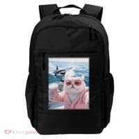 Fat Cat on a Yacht Boat with Shark Cool Funny Cat Meme Backpack thumb 0