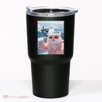 Fat Cat on a Yacht Boat with Shark Cool Funny Cat Meme Tumbler thumb 0