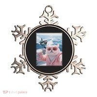 Fat Cat on a Yacht Boat with Shark Cool Funny Cat Meme Ornament thumb 0