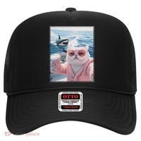 Fat Cat on a Yacht Boat with Shark Cool Funny Cat Meme Hat thumb 0