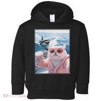 Fat Cat on a Yacht Boat with Shark Cool Funny Cat Meme Toddler Hoodie thumb 0
