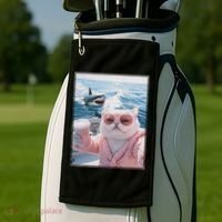 Fat Cat on a Yacht Boat with Shark Cool Funny Cat Meme Golf Towel thumb 2