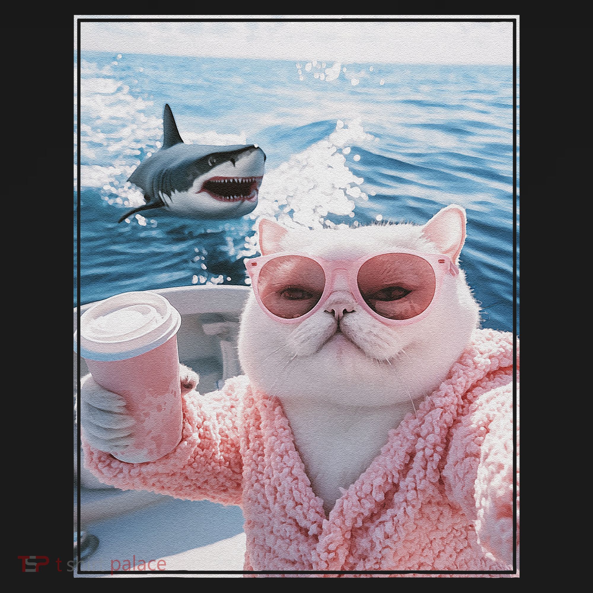 Fat Cat on a Yacht Boat with Shark Cool Funny Cat Meme Visor