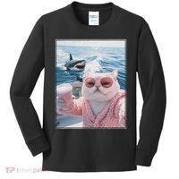 Fat Cat on a Yacht Boat with Shark Cool Funny Cat Meme Kids Long Sleeve Shirt thumb 0
