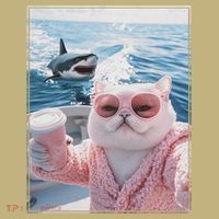 Fat Cat on a Yacht Boat with Shark Cool Funny Cat Meme Sweatshirt thumb 2