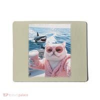 Fat Cat on a Yacht Boat with Shark Cool Funny Cat Meme Mousepad thumb 0